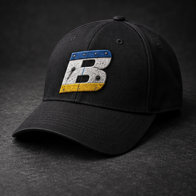 Black Flex Fit hat with the standalone blue Bench Minor B