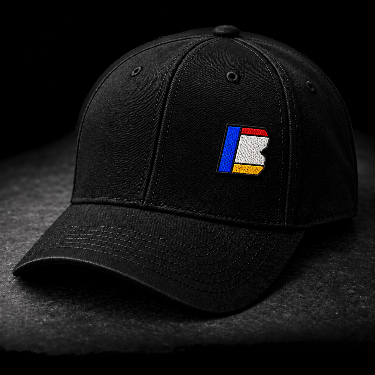 Black Bench Minor B Minor Flex Fit hat with smaller premium embroidered B on the right front panel